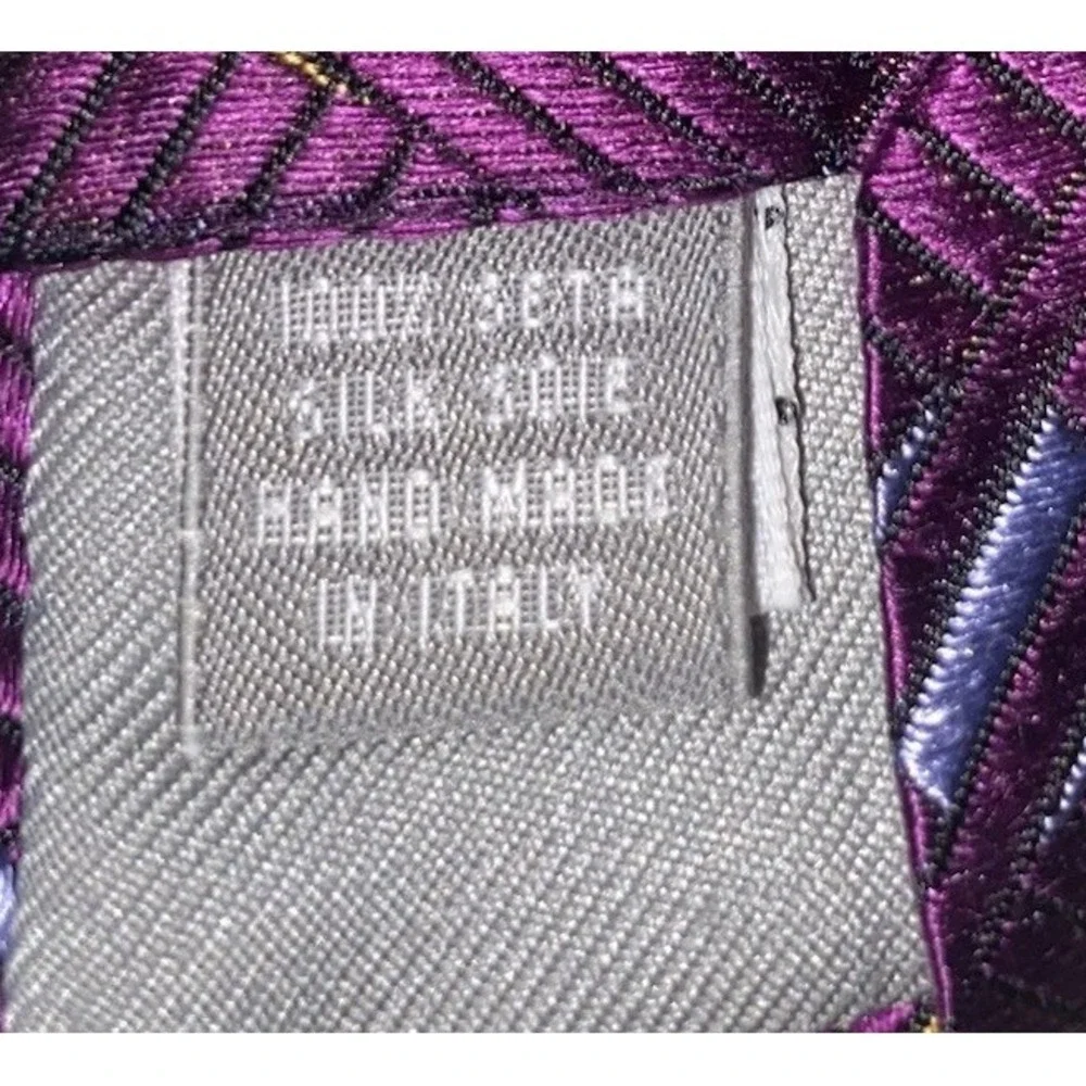 Barneys New‎ York Mens NeckTie 100% Silk Purple/Yellow/Blue Geometric 60